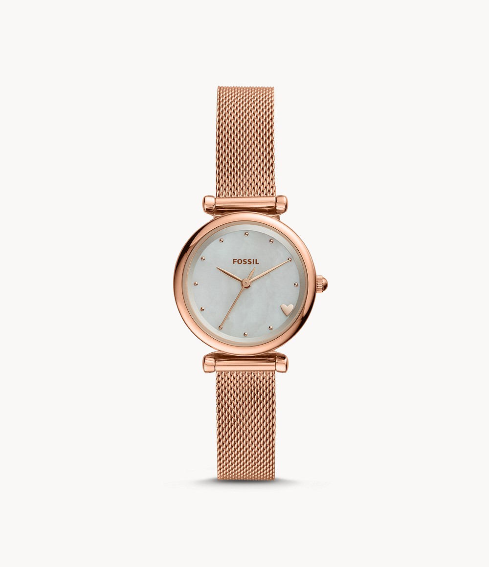 Fossil ES4505 นาฬิกาผู้หญิง Carlie Mini Three-Hand Rose Gold-Tone Stainless Steel Women's Watch
