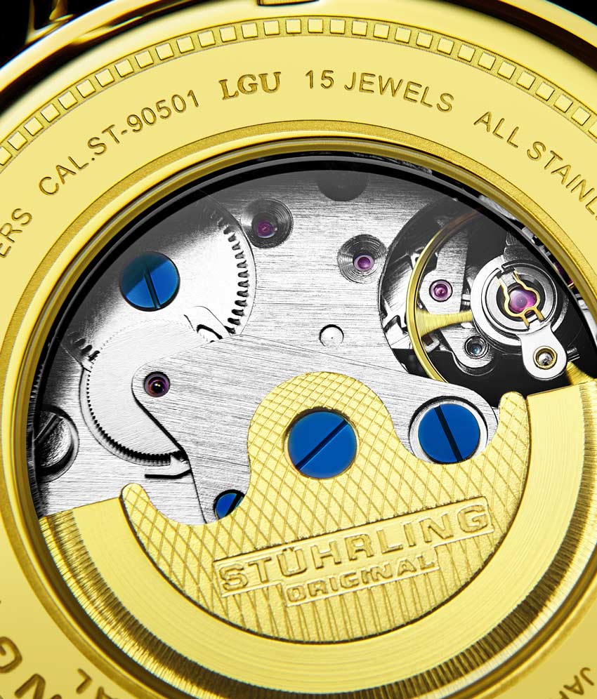 Stuhrling Original 693.03 นาฬิกาผู้ชาย Stuhrling Original รุ่น 693.03, Legacy Skeleton Mother of Pearl Genuine Leather Strap Men's Watch