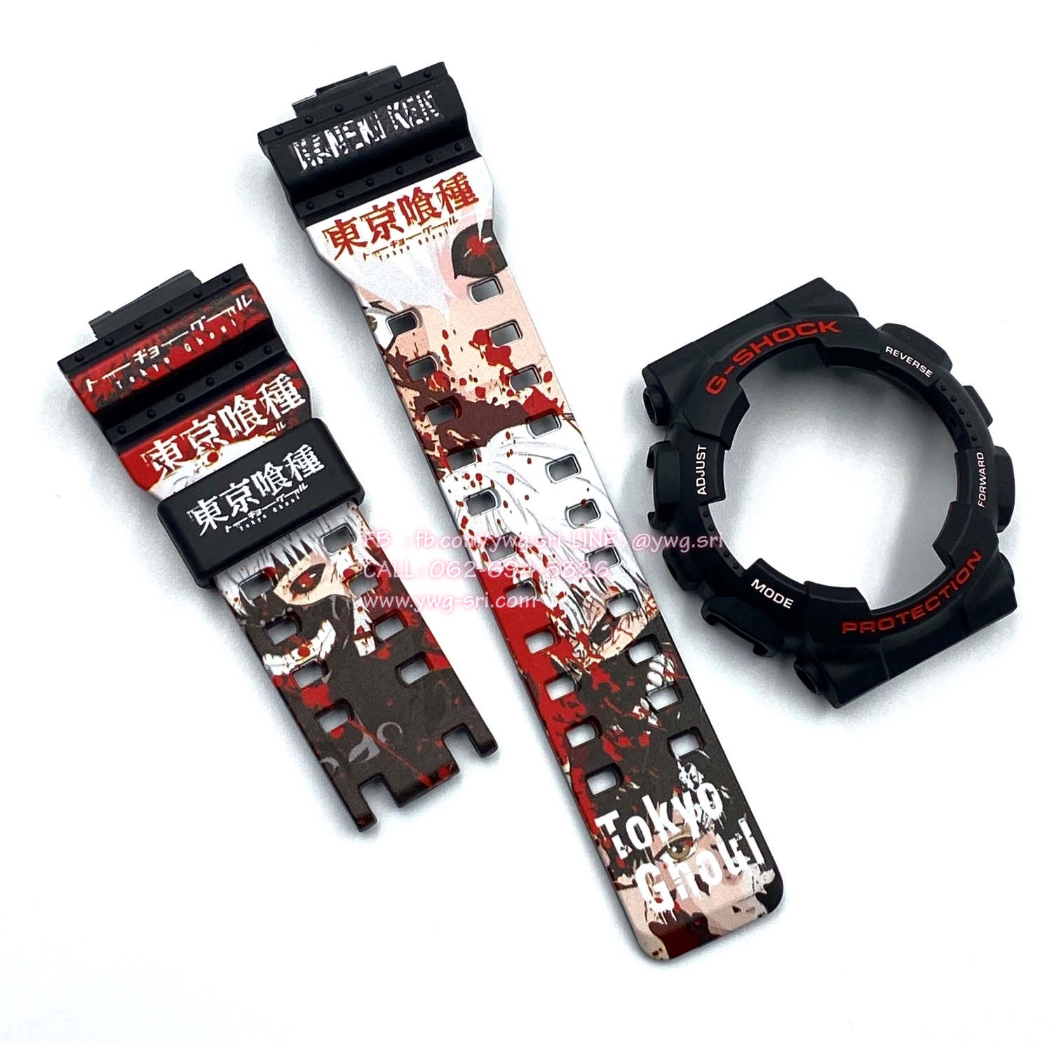 กรอบสาย G-SHOCK แท้✅ สีดำด้านฟอนต์แดงสลับขาว สกรีนลาย Tokyo Ghoul ใส่ได้กับรุ่น GA-100 ,GA-110 ,GA-120 ,GA-140 ,GAX-100 ,GD-100 ,GD-120