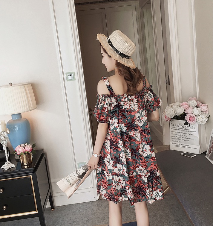 เดรสคลุมท้องสไตล์เกาหลี เปิดไหล่ ลายสวย ซ่อนหุ่นได้ดี ดีงามมากค่ะ M L XL,XXL