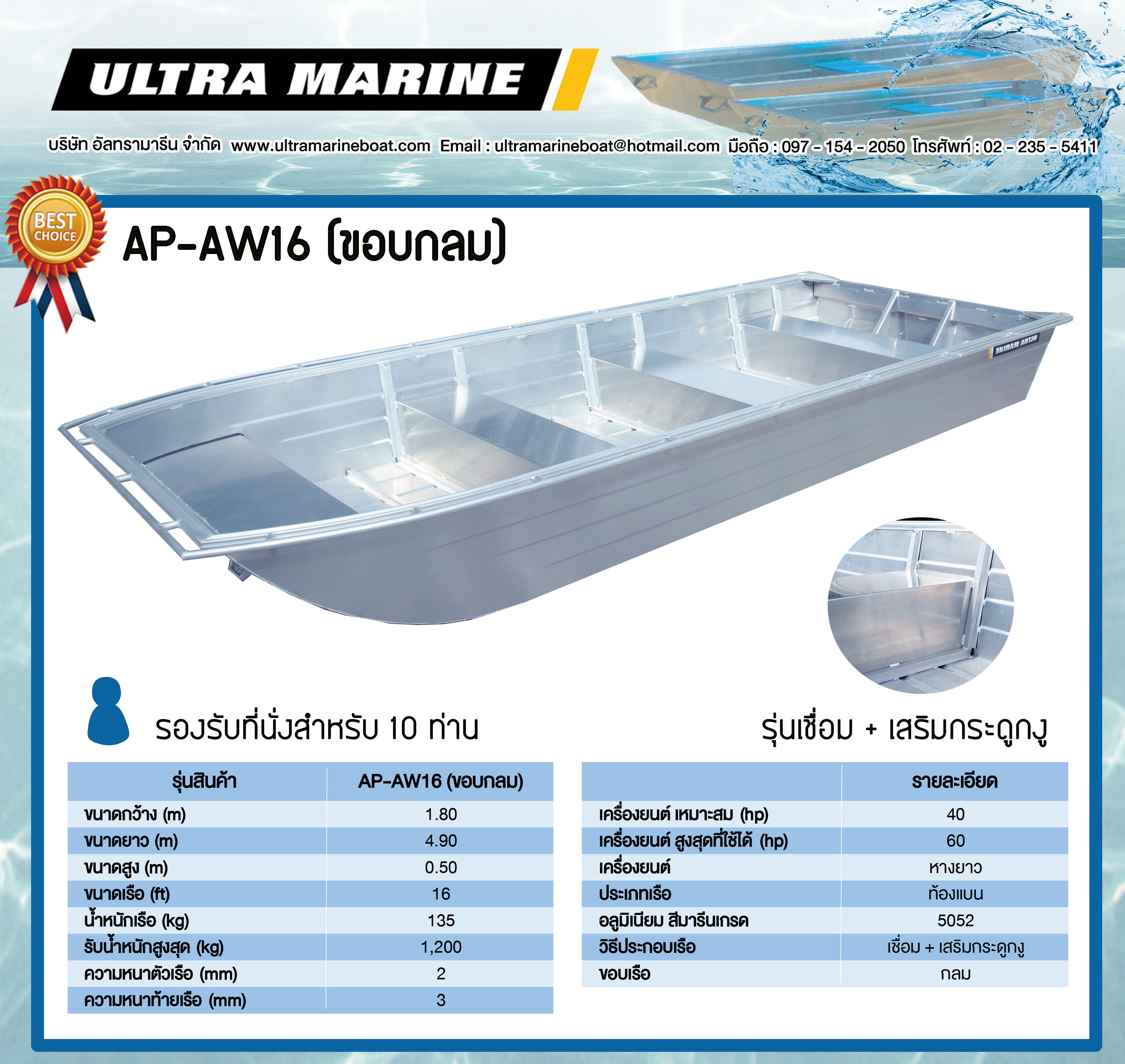 เรือท้องแบนรุ่น AP-AW16 ( ขอบกลม )