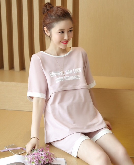 ชุดเสื้อกางเกงเปิดให้นม ผ้านิ่มใส่สบาย มีกระเป๋าข้าง ปรับขนาดครรภ์ได้ M,L,XL,XXL