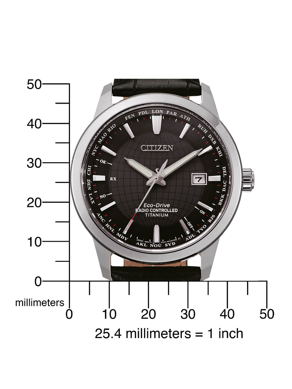 Citizen CB0190-17E นาฬิกาผู้ชาย Eco-Drive Radio Controlled Super Titanium Perpetual Calender World Time Men's Watch