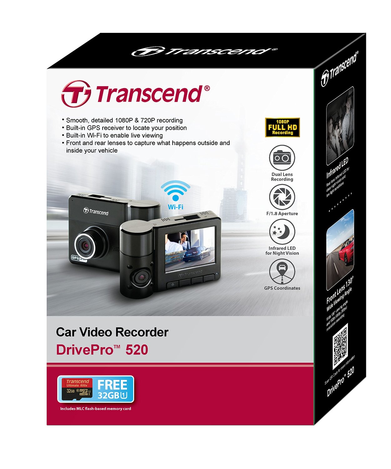 กล้องติดรถยนต์ Transcend DrivePro 520 2กล้อง มี Wifi GPS