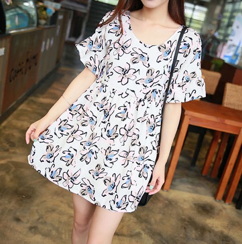 ชุดคลุมท้อง ลายดอกไม้หวานๆ ขาวชมพู S,M,L,XL