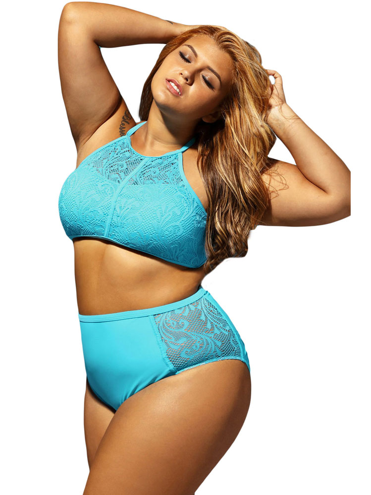 ชุดว่ายน้ำคนอ้วน พร้อมส่ง :ชุดว่ายน้ำทูพีชสีฟ้าไซส์ใหญ่แต่งลายลูกไม้และสายด้านหลังแบบเก๋ Sexy มากๆจ้า:รอบอก48-58นิ้ว เอว40-50นิ้ว สะโพก44-56นิ้วจ้า