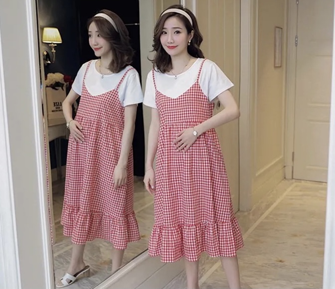 ชุดคลุมท้องแฟชั่นแขนสั้น เอี๊ยมหลอกเย็บติดเป็นชุดเดียวกัน น่ารัก ผ้านิ่มมาก M L XL XXL 3XL 4XL