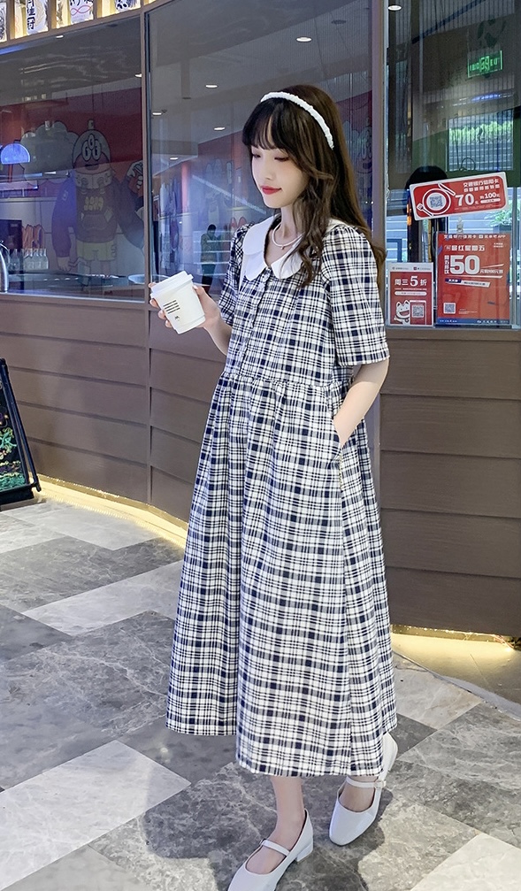 ชุดคลุมท้องเปิดให้นม คอบัว 2 ชั้น แกะกระดุมเปิดให้นมได้ลายสก๊อตน่ารัก ใส่ได้ถึงหลังคลอด M L XL XXL