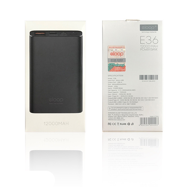 แบตสำรอง Eloop E36 12000 mAh รองรับ Quick Charge 3.0