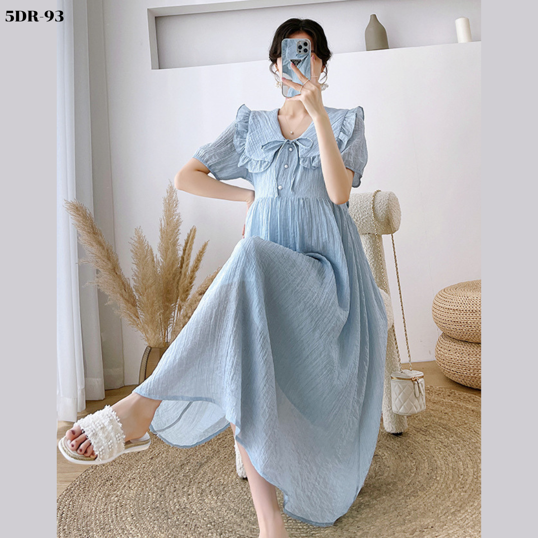 ชุดคลุมท้องแฟชั่นเกาหลี ผ้าย่น เบาสบาย ไม่ร้อน มีซับใน ผูกเชือกที่อก กระดุมแกะเปิดให้นมได้ ชุดสวยน่ารัก ใส่ได้หลากหลายโอกาส M L XL XXL