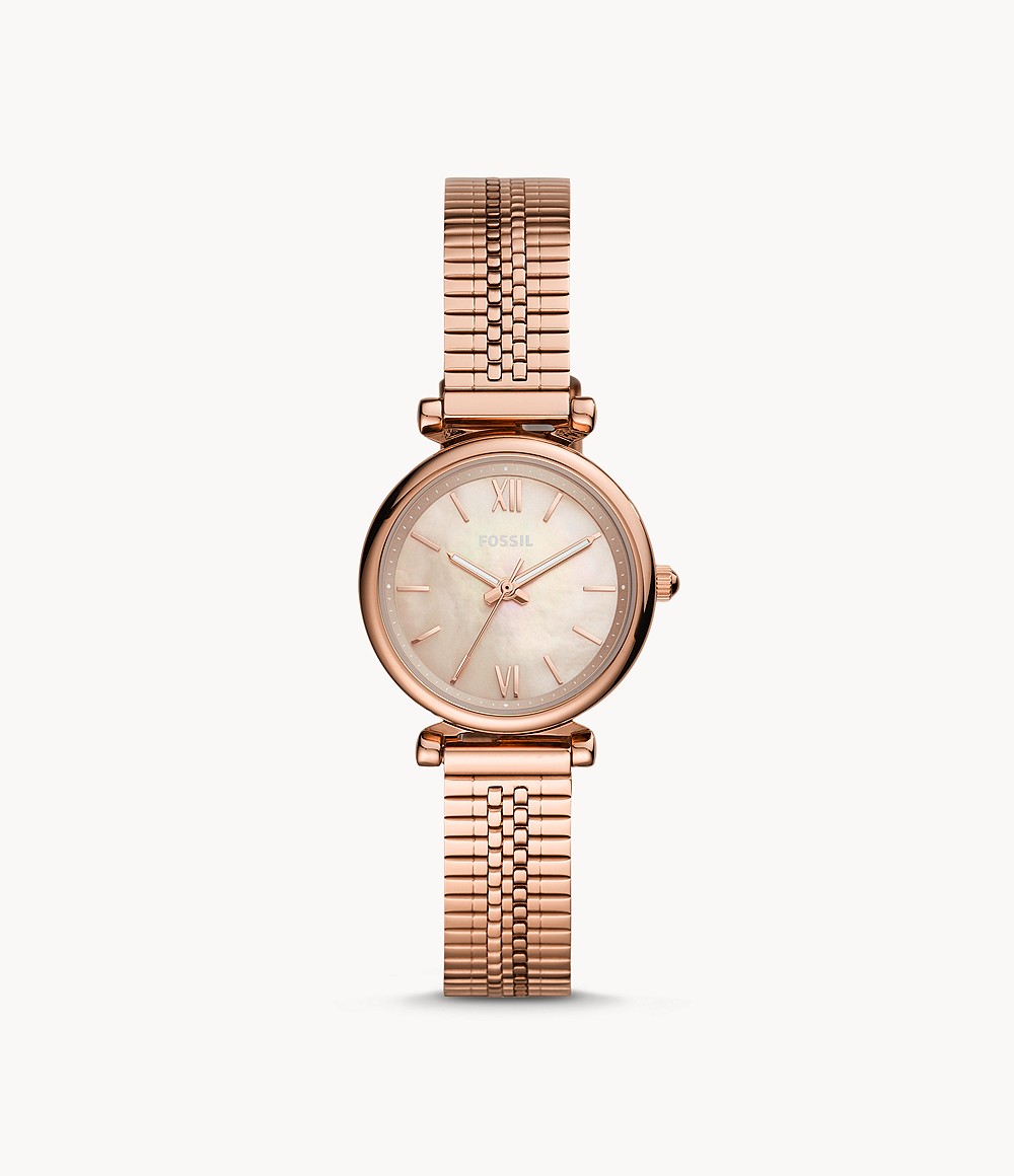 Fossil ES4697 นาฬิกาผู้หญิง Carlie Mini Three-Hand Rose-Gold-Tone Stainless Women's Watch
