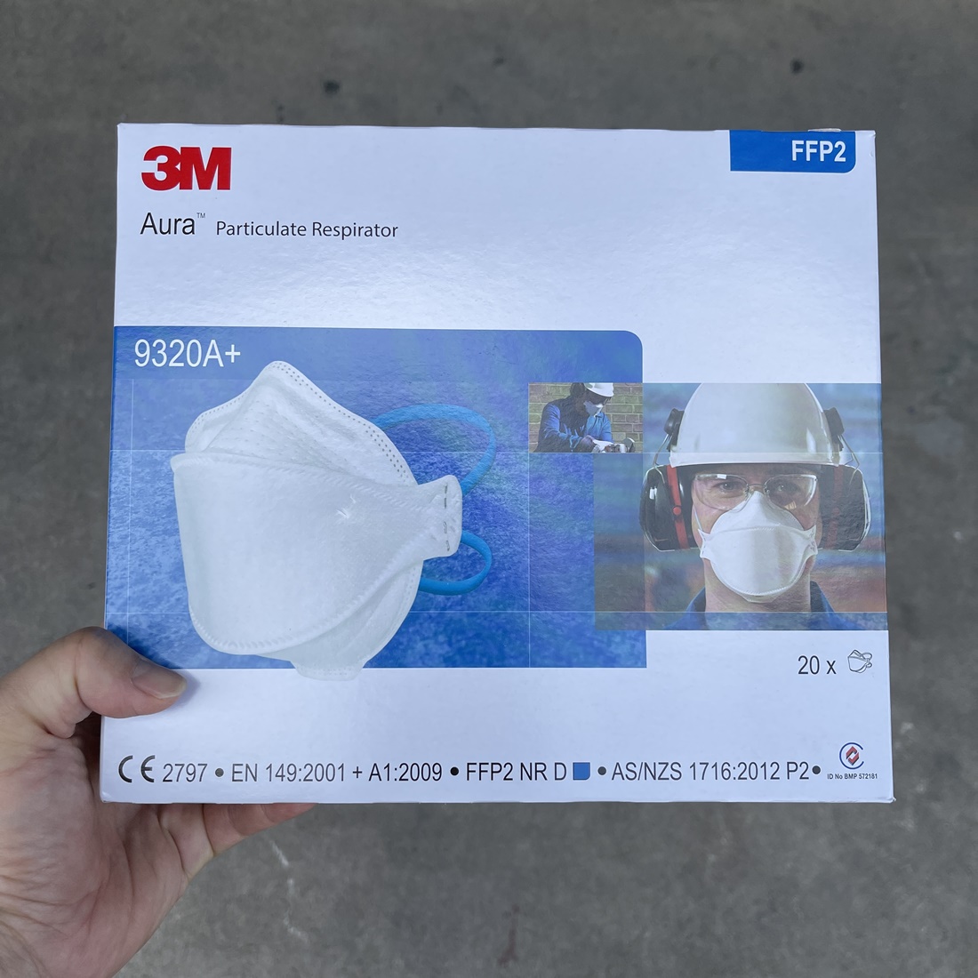 (สินค้าหมด)หน้ากากกันฝุ่นPM2.5 แบบพับได้ Aura 9320A+ 3M ของแท้ ยกกล่อง20ชิ้น - 20pcs/box Authentic Fold-able Particulate Respirator - ซีทูล Ctool