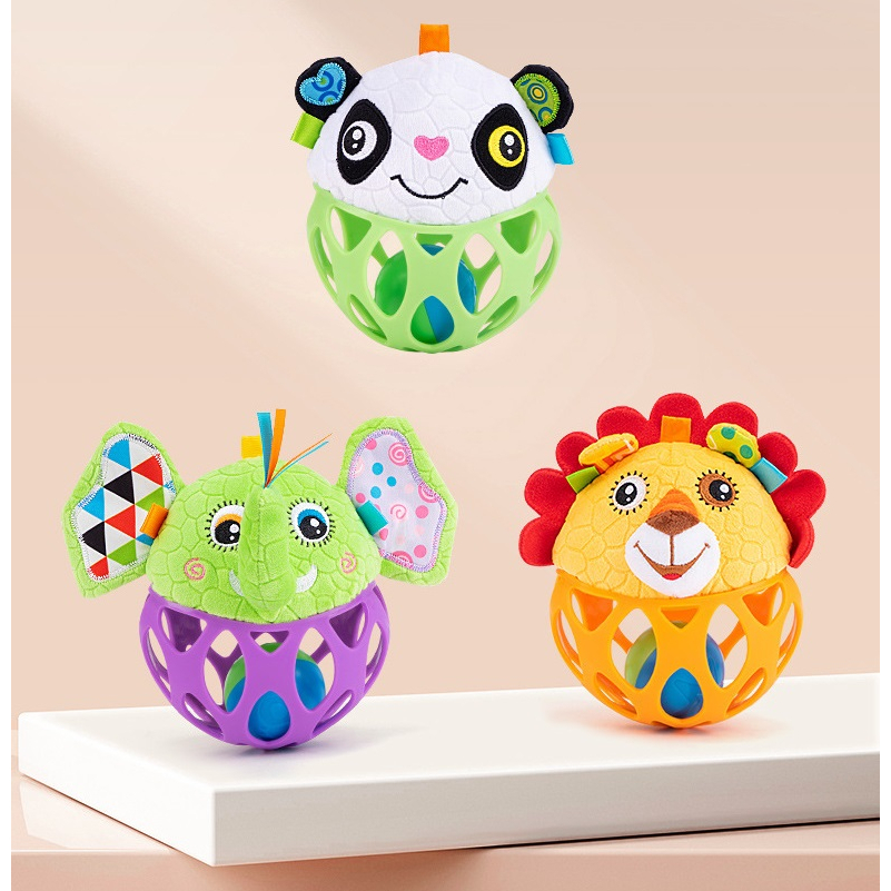 Jollybaby ของเล่นลูกบอลซิลิโคน รูปสัตว์ เขย่ามีเสียง ของเล่นเด็กเล็ก