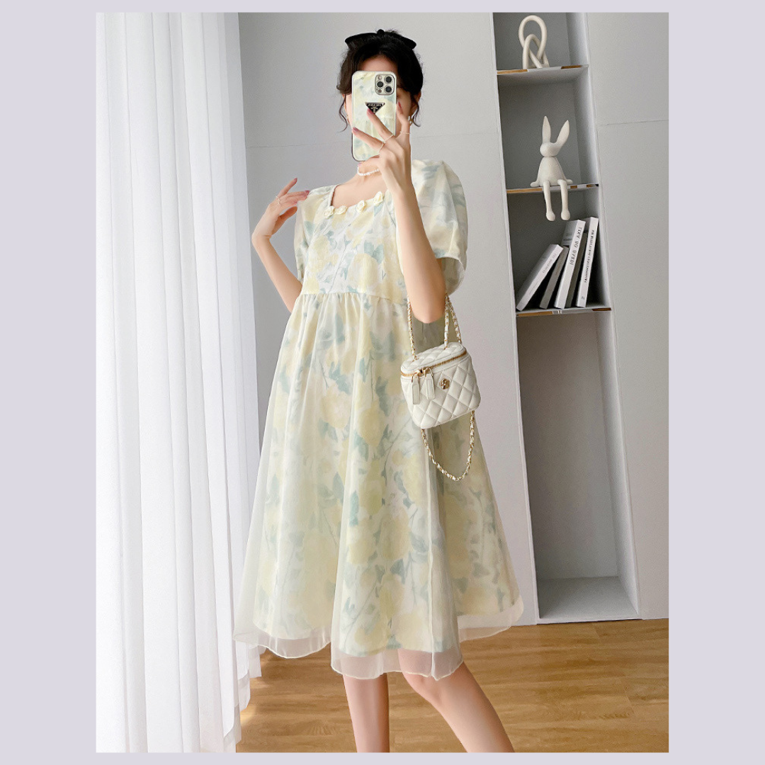 ชุดคลุมท้องแฟชั่นเกาหลี ผ้าเนื้อนิ่มสวย ด้านนอกมีผ้าตาข่ายเพิ่มความน่ารัก มีซับในเต็มชุด สวยมากค่ะ M L XL XXL