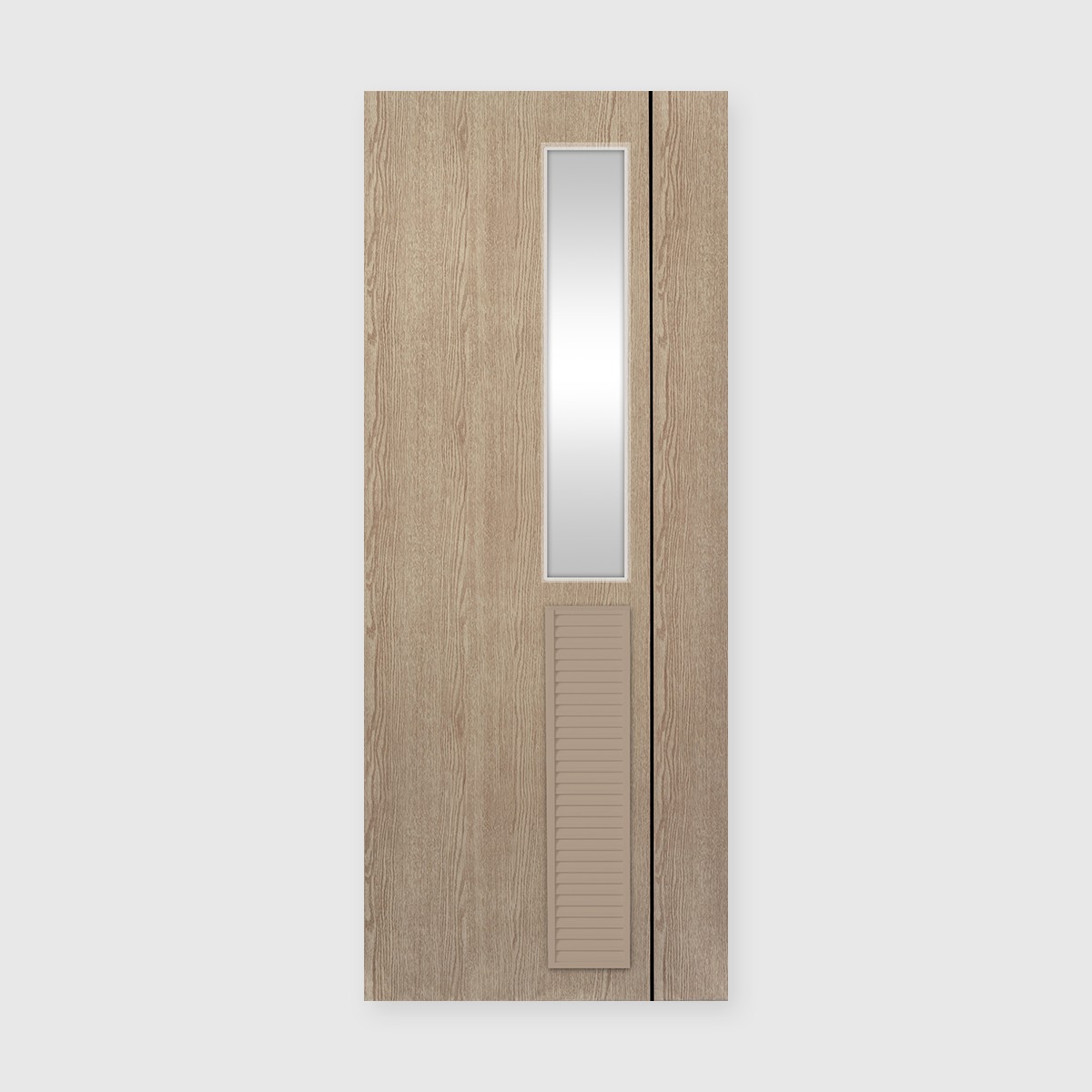 ประตูPVC 70X200 #PM-5 เซาะร่องดำ สีแทนเมเปิ้ล/ไม่เจาะ POLOYWOOD (เฉพาะบาน) (PVC)