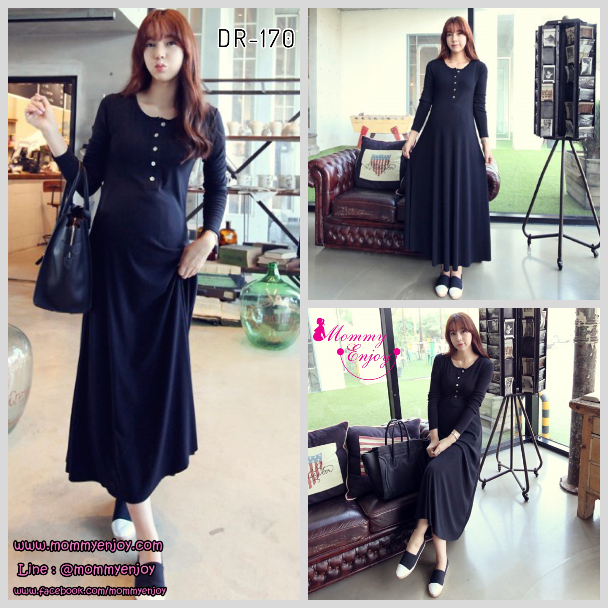 ชุดคลุมท้อง แขนยาว มีกระดุม ผ้านิ่มใส่สบาย สุภาพน่ารัก M,L,XL.