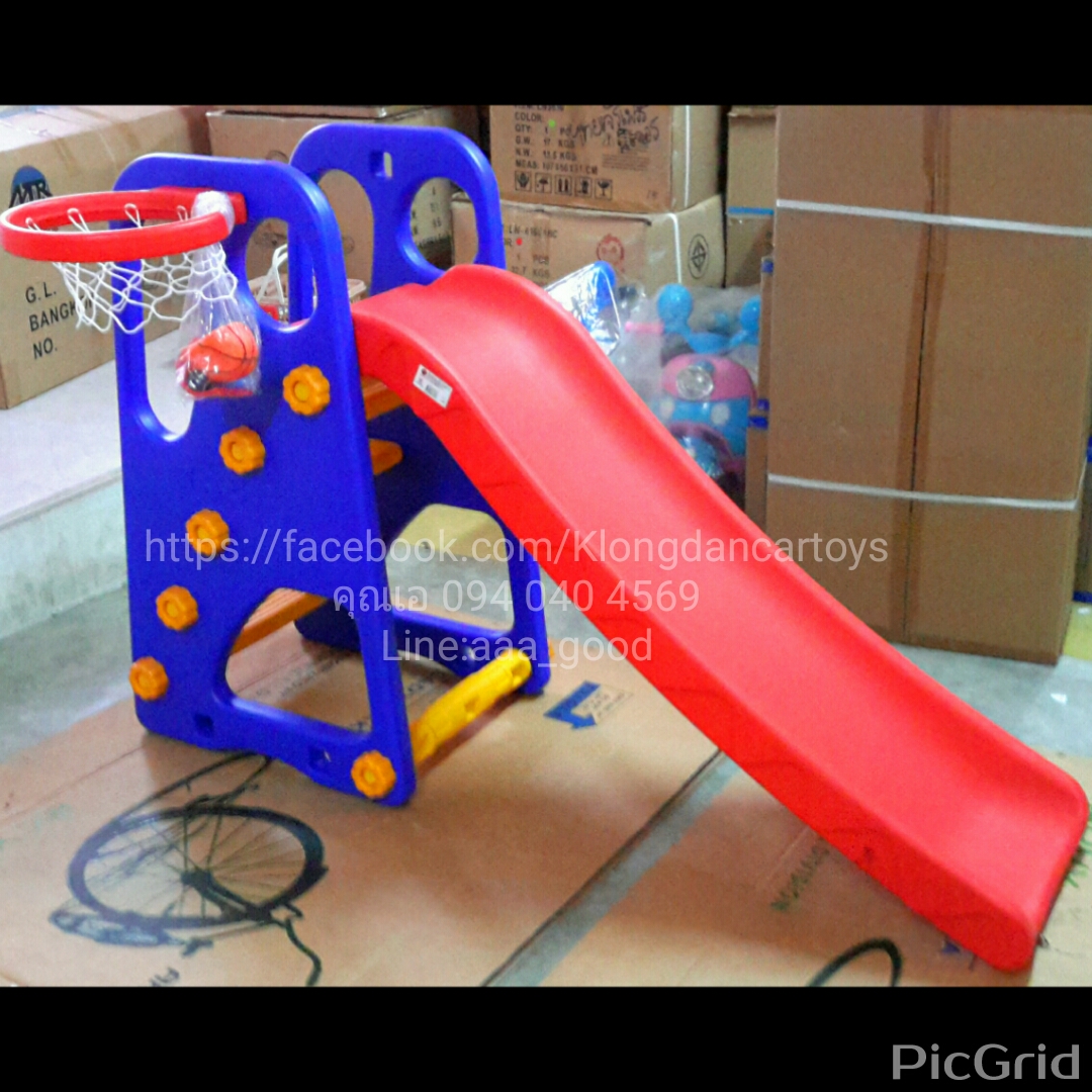 สไลเดอร์สีใหญ่บันได5ขั้น กระดานเรียบ+ แป้นบาสและลูกบอล