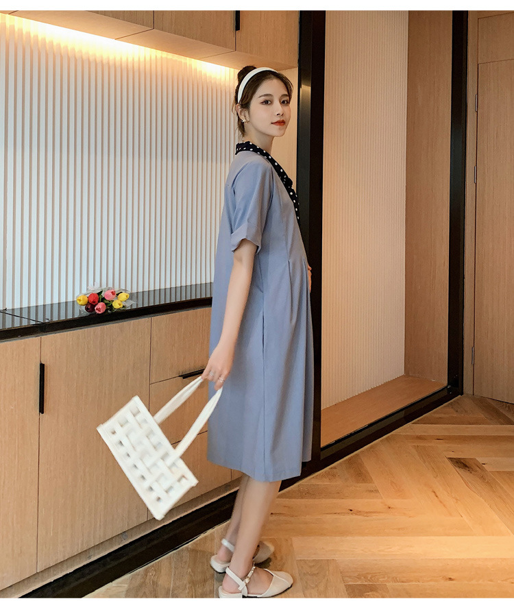 เดรสคลุมท้องแฟชั่นเกาหลี ผ้าฝ้าย ช่วงท้องระบายได้เยอะ ใส่ได้ถึงคลอด ผูกโบว์ที่คอ สวยน่ารักสุภาพ M L XL XXL