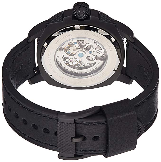 Fossil ME3134 นาฬิกาผู้ชาย Fossil รุ่น ME3134, Modern Machine Automatic Skeleton Black Leather Men's Watch