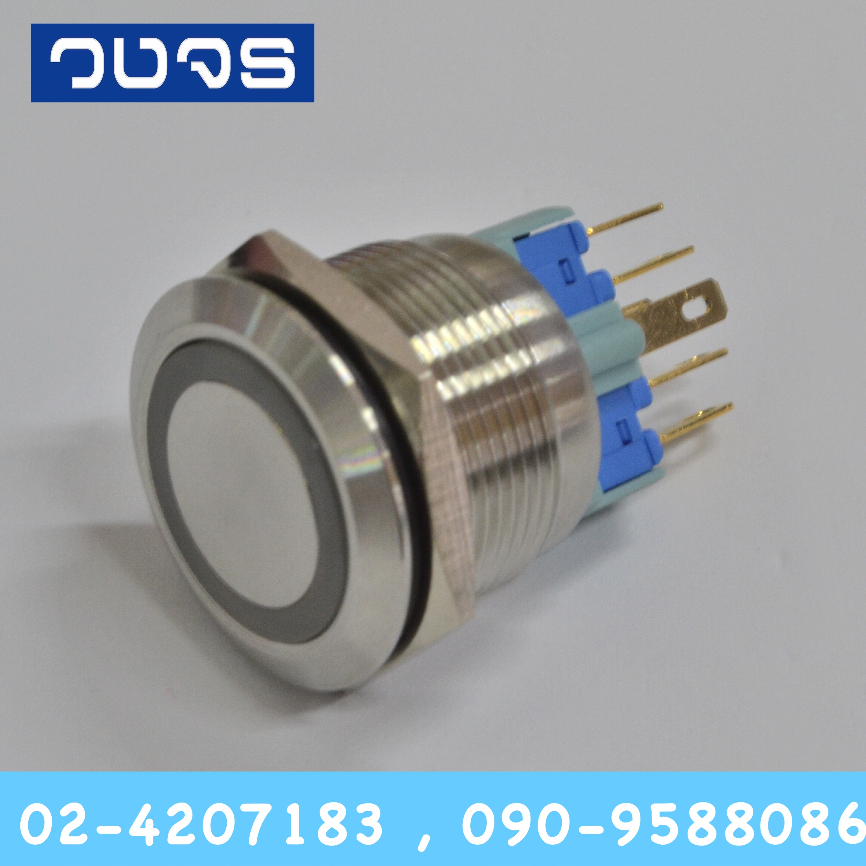 สวิตช์กดติดปล่อยดับ 22mm 1NO 1NC สแตนเลส แป้นเรียบ LED 4-12VDC