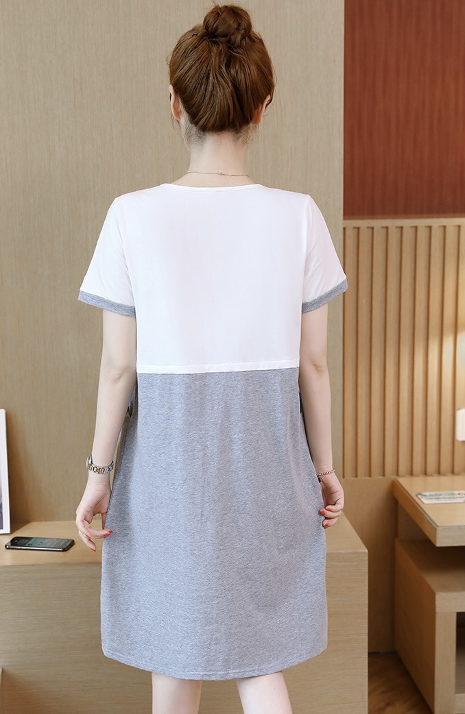 ชุดคลุมท้องเปิดให้นม แขนสั้น ลายแมวเหมียว ปรับขนาดได้ตามอายุครรภ์ M L XL XXL