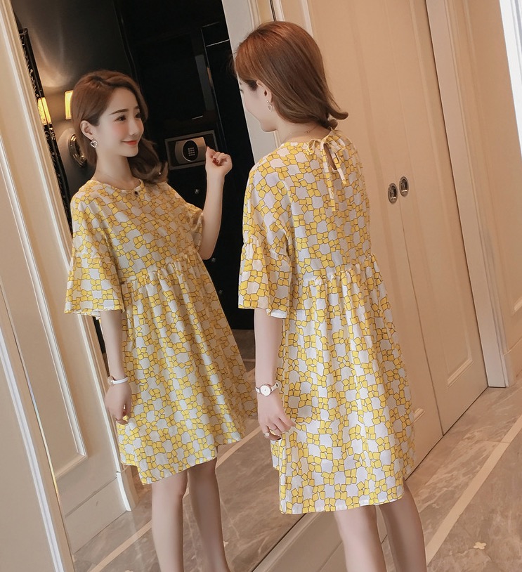 ชุดคลุมท้องเปิดให้นมแฟชั่น ผ้าฝ้าย ลายน่ารัก มีซับใน เปิดให้นมแนวนอน M,L,XL,XXL