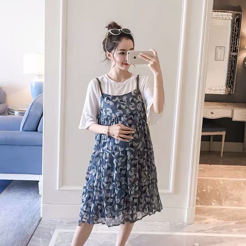 เอี๊ยมกระโปรง+เสื้อ ผ้าชีฟอง เนื้อนิ่ม สายหนัง มาพร้อมเสื้อแขนระบาย น่ารักมากค่ะ M L XL XXL