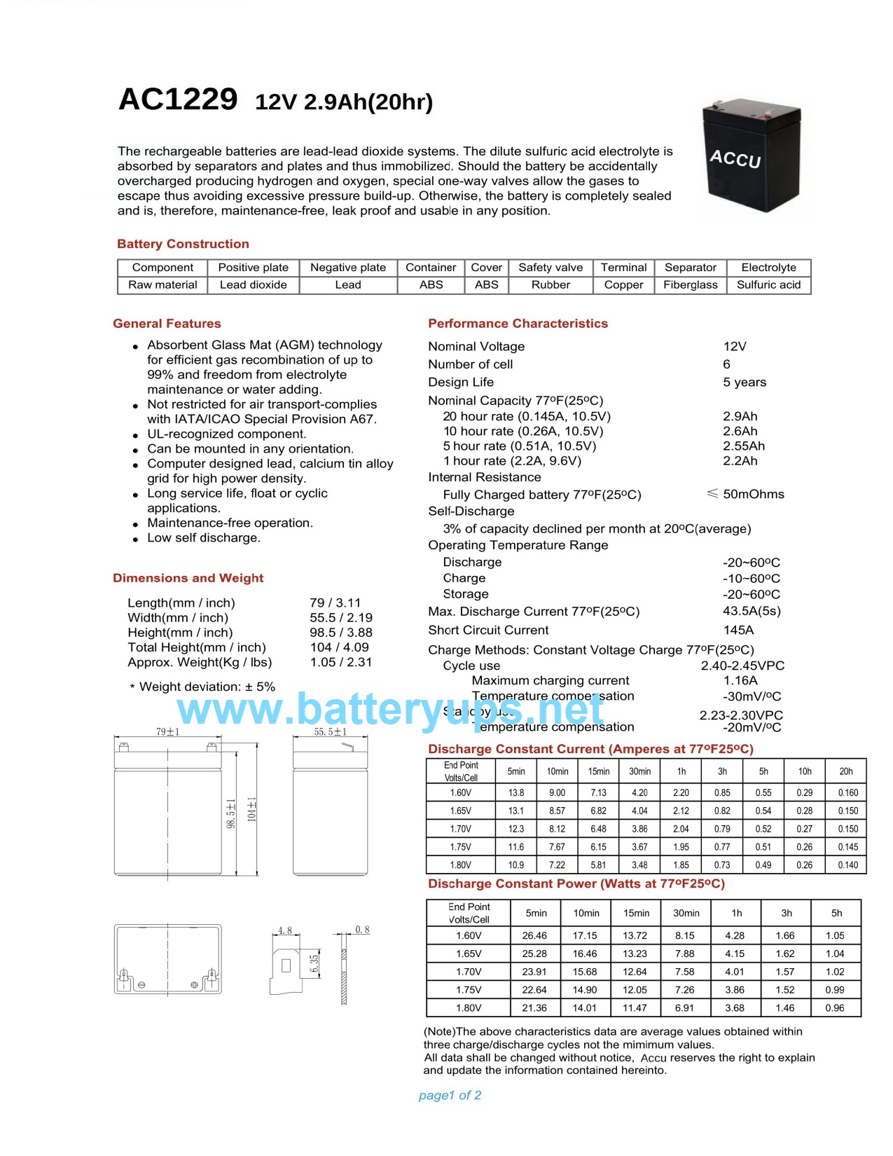 12V 2.9AH ACCU