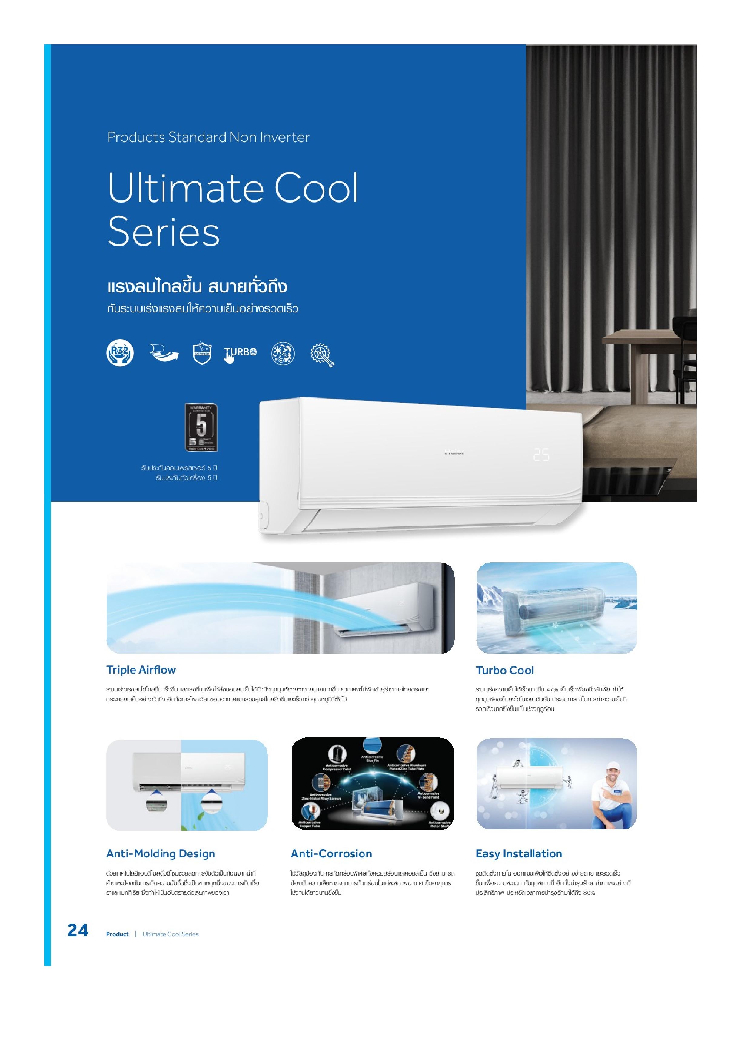 เครื่องปรับอากาศ HAIER แบบติดผนัง ขนาด 10,000 BTU รุ่น HSU-10CQAA03T (ULTIMATE COOL)