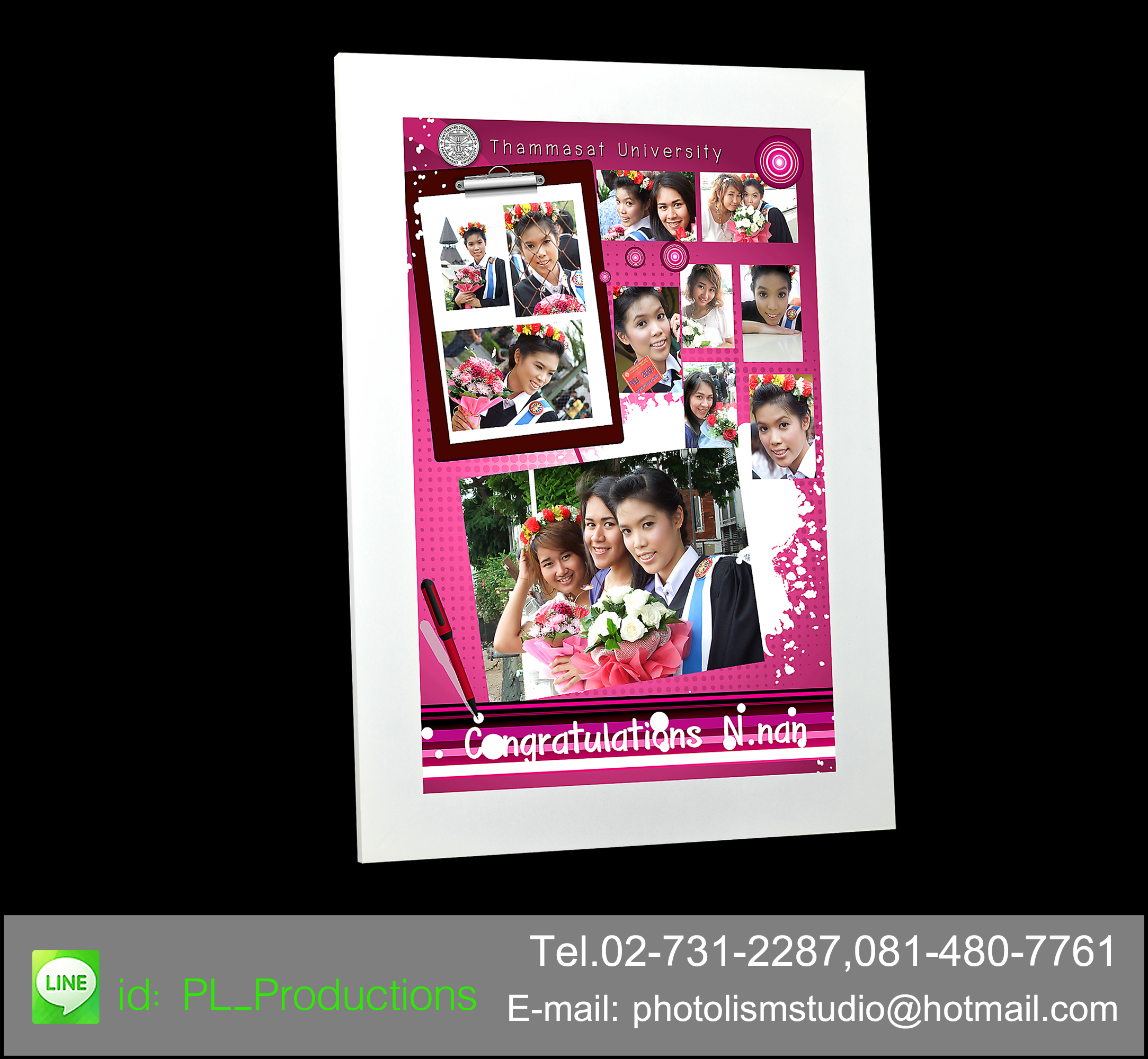 ของขวัญวันรับปริญญา Photo Mix ขนาด 10x15 นิ้ว กรอบไม้ขาว เคลือบร้อน ลาย2
