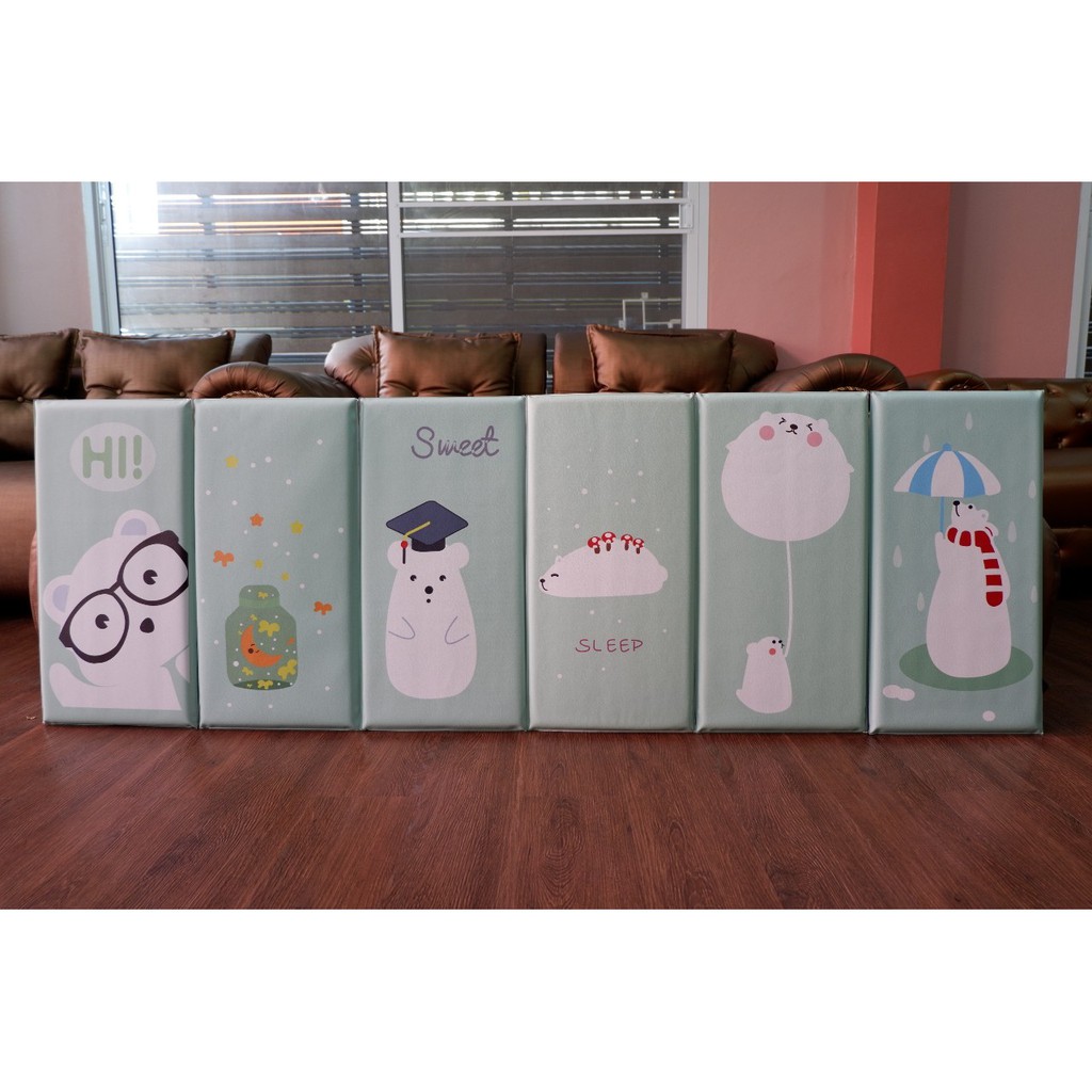 บุผนัง ผนังกันกระแทก ลายการ์ตูนมีกาวในตัว สีเขียว ขนาด 30x60 ซม.