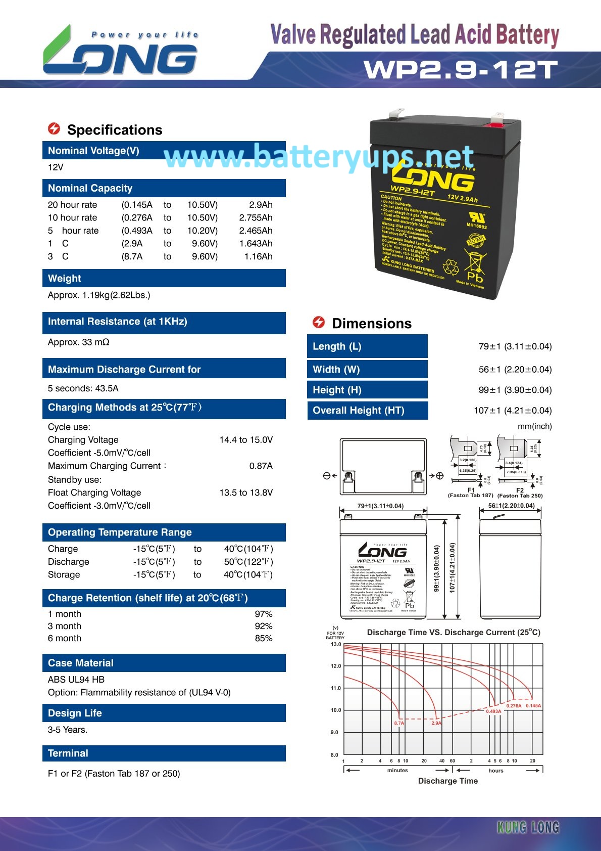 12V 2.9AH LONG