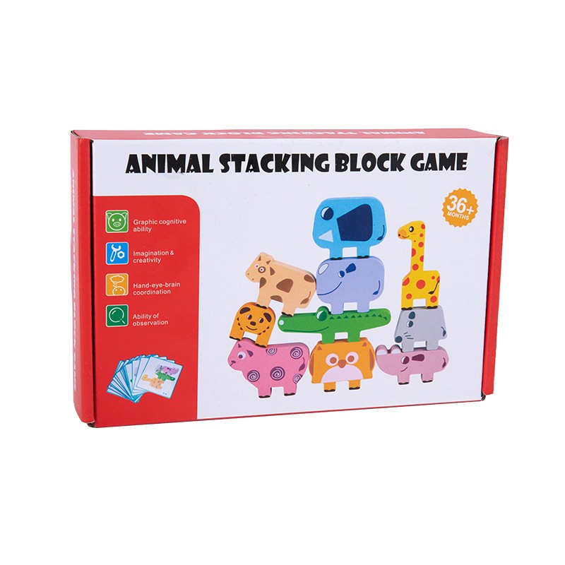 เกมเรียงตัวต่อไม้รูปสัตว์ Animal Stacking Block Game ของเล่นไม้ บล็อกไม้ตัวต่อสัตว์เสริมพัฒนาการ