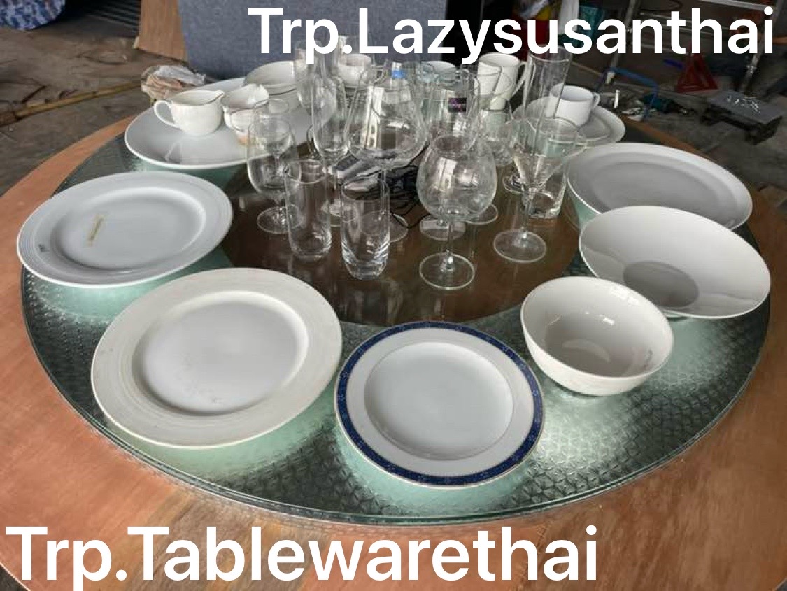 Trp. Trp.ทีอาร์พี ชุดโต๊ะกลม 20 ที่นั่ง พร้อมชุดจานหมุนอาหาร และ ฐานรองหมุนไฟฟ้าถ่านชาร์ทรีโมท