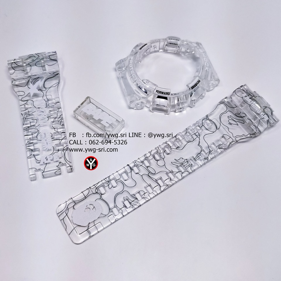 กรอบสาย G-SHOCK ใสไม่แท้ สกรีนลาย BAPE แบบใสจริงๆ ใส่ได้รับรุ่น GA-100 ,GA-110 ,GA-120 ,GD-100 ,GD-120