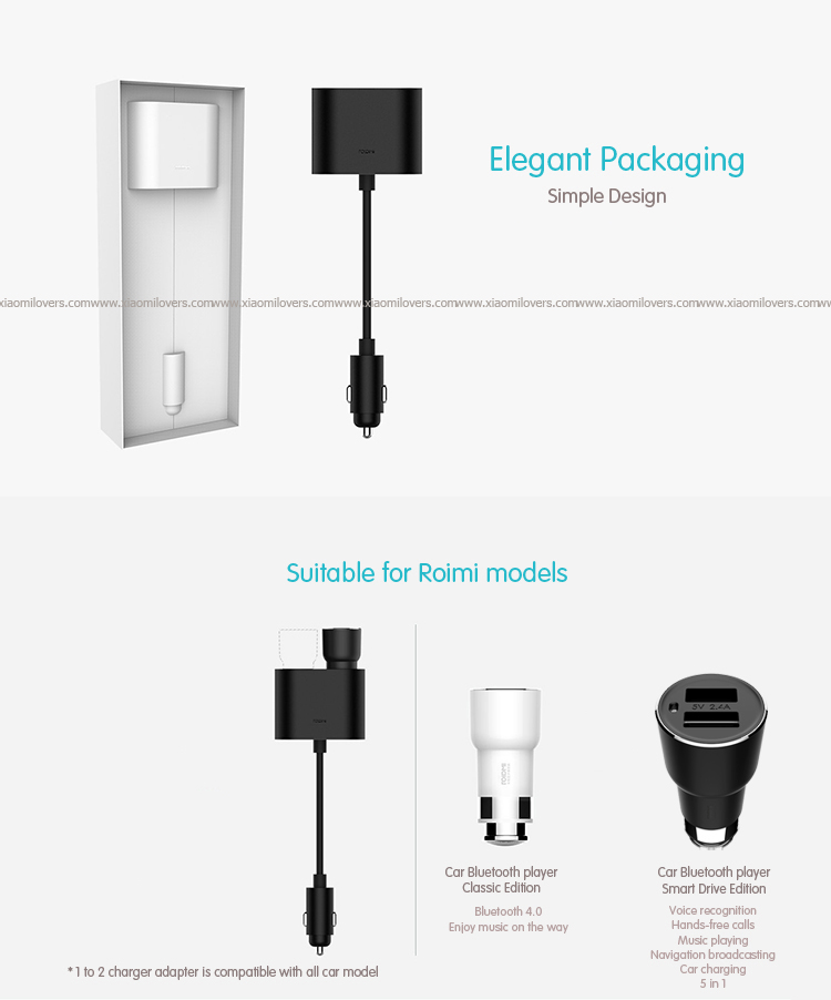 Xiaomi RoidMi Car Dual Cigarette Lighter Splitter - ตัวขยายช่องจุดบุหรี่แบบคู่(สีขาว)