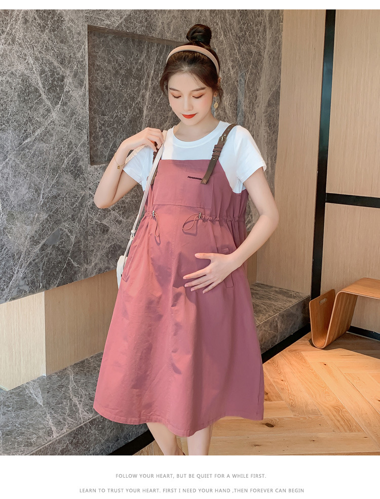 เดรสคลุมท้องแฟชั่นเอี๊ยมหลอก สายหนัง มีกระเป๋าข้าง ช่วงท้องปรับขนาดได้ สีและแบบสวยมาก M L XL XXL