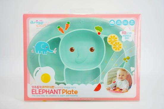 จานซิลิโคน ของแท้จากอังจู ลายช้างน้อยพร้อมฝาปิด ELEOHANT SILICONE PLATE Ange