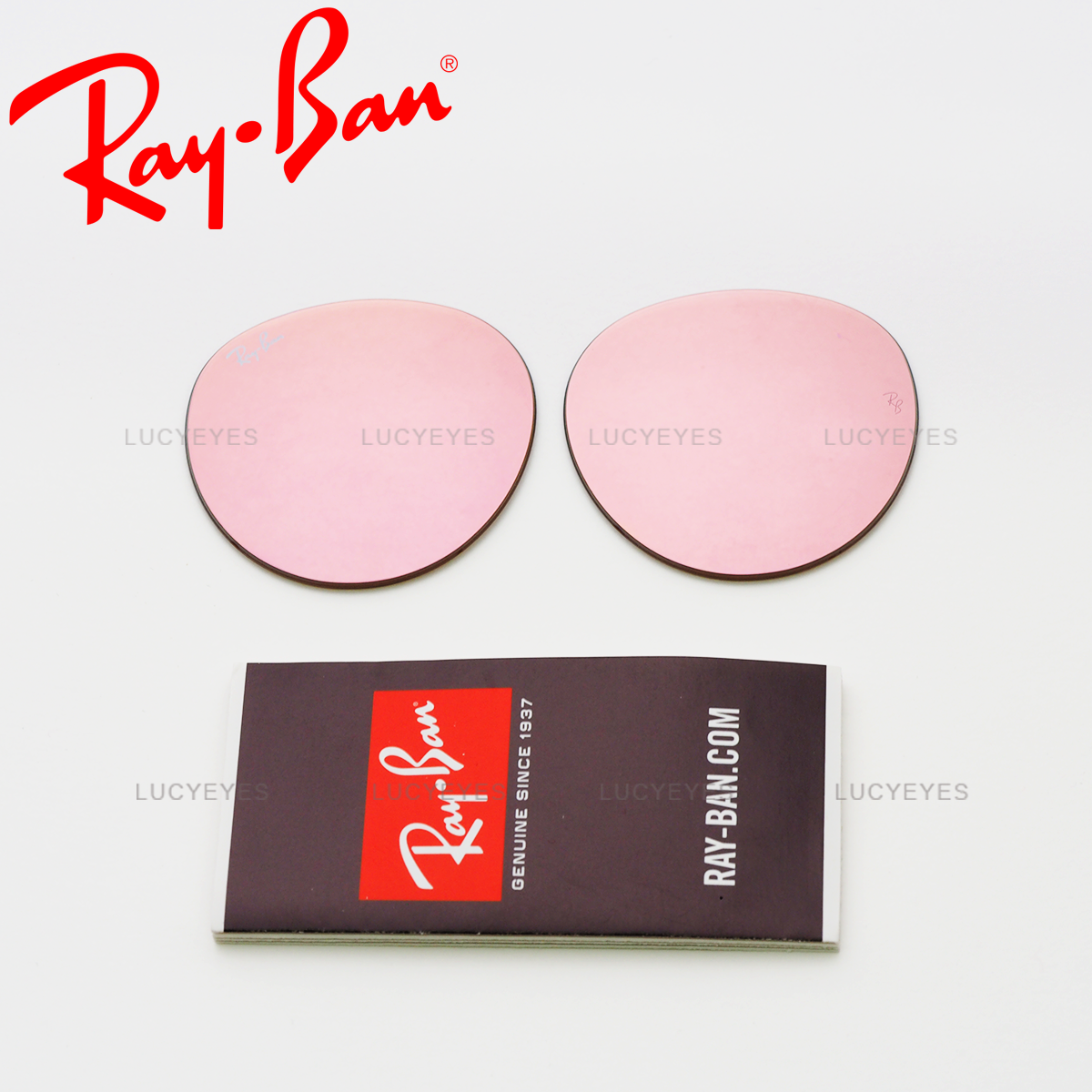 เลนส์ RAYBAN แท้ 100% RB3447N 001/Z2, ROUND FLAT LENSES เลนส์สีปรอทชมพู