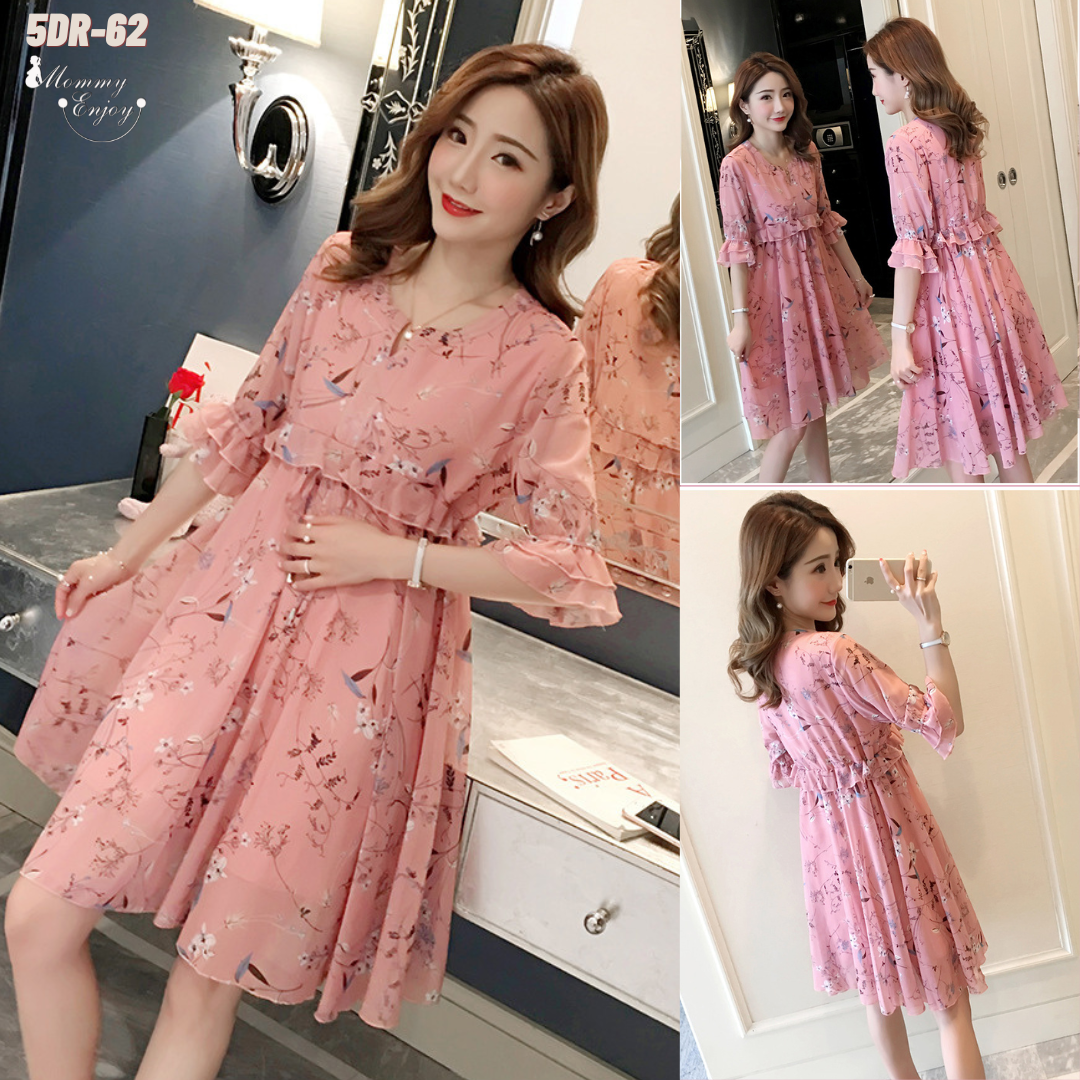 ชุดคลุมท้องแขนระบาย ผ้าชีฟองมีซับใน มีเชือกผูกด้านหน้า น่ารักมากค่ะ M L XL XXL