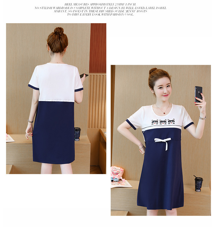 ชุดคลุมท้องเปิดให้นม แขนสั้น ลายแมวเหมียว ปรับขนาดได้ตามอายุครรภ์ M L XL XXL