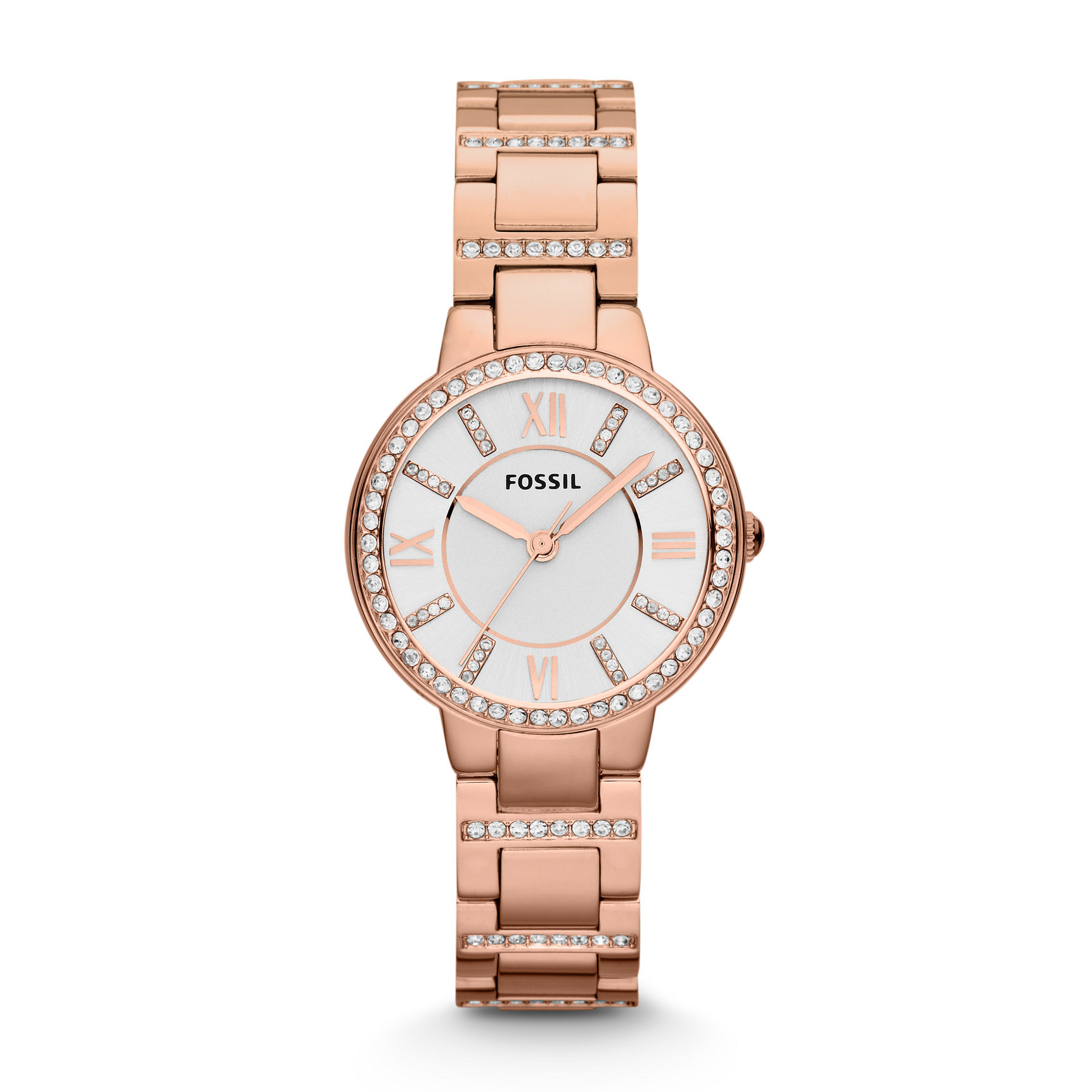 Fossil ES3284 นาฬิกาผู้หญิง Fossil รุ่น ES3284, Virginia Crystal Rose Gold Tone Women's Watch