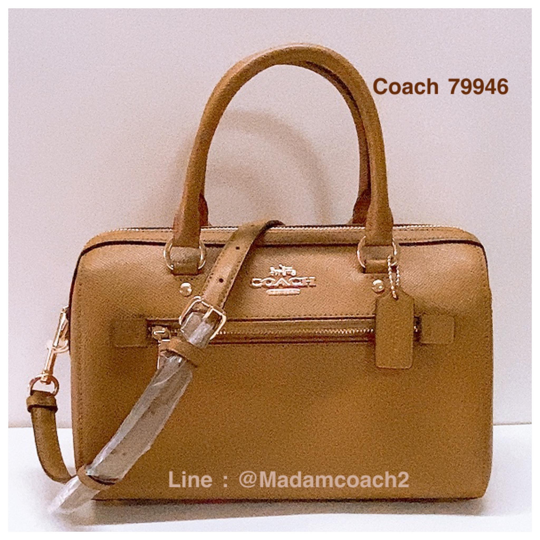 Coach 79946 Rowan Satchel Crossgrain Leather Handbag Khaki/Light Saddle ของแท้