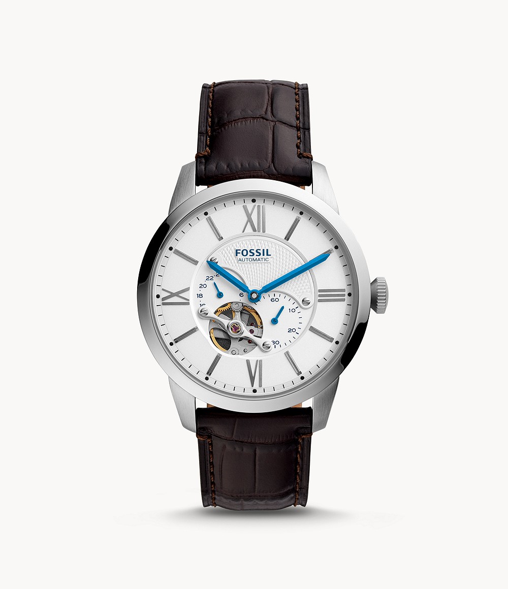 Fossil ME3167 นาฬิกาผู้ชาย Townsman Automatic Navy Leather Men's Watch