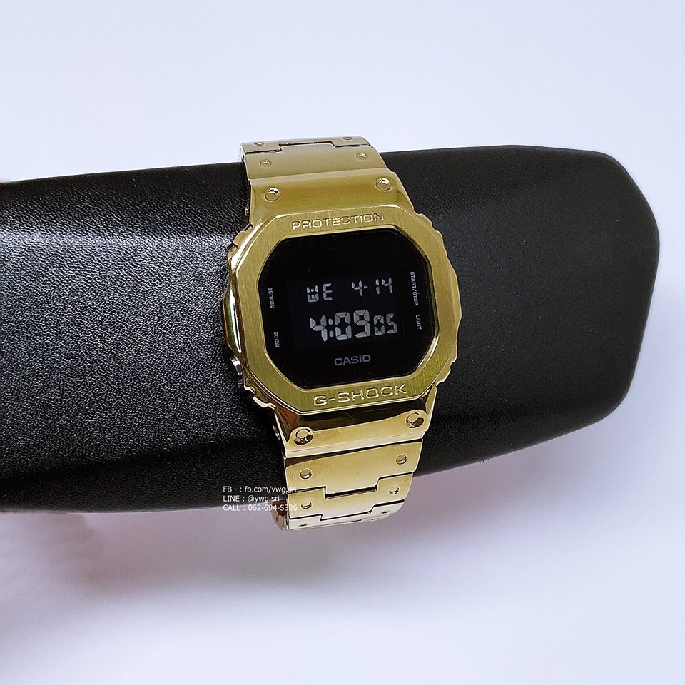 G-SHOCK CUSTOM รุ่น DW-5600 กรอบสายเหล็กทองหน้าดำ