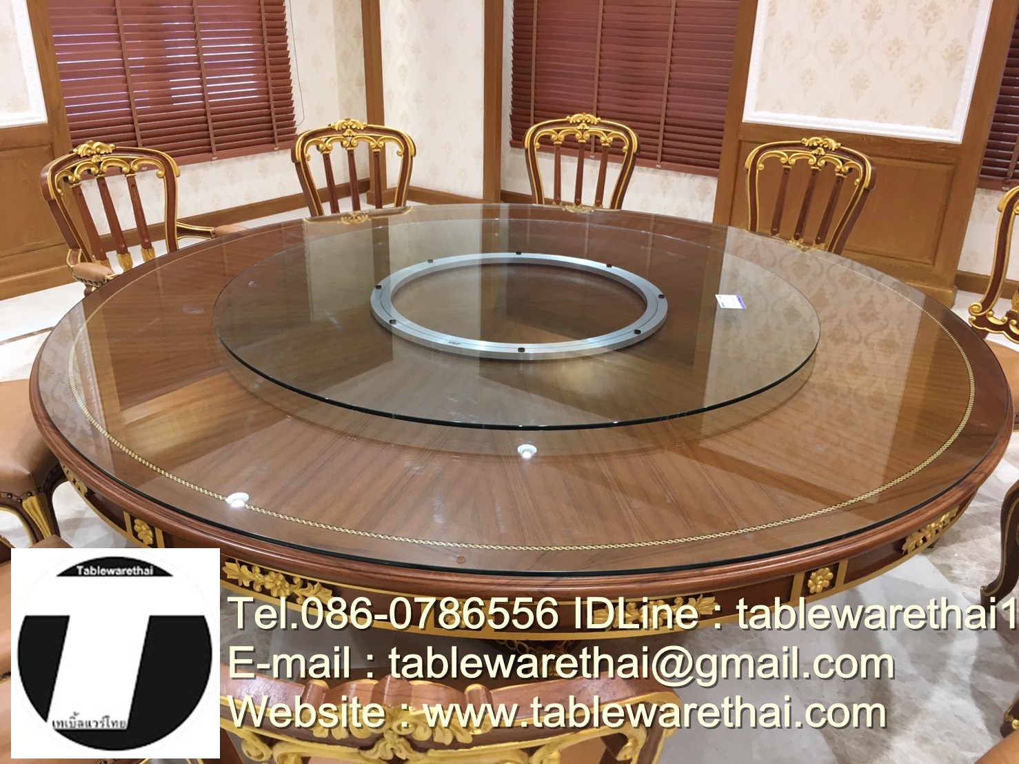 กระจกจานหมุนโต๊ะจีน เลซีซูซัน Lazy Susan Turntable 懒惰的苏珊 旋转玻璃餐桌 中式旋转玻璃桌套装 กระจกกลมใสขนาด 90 cm.หนา 10 mm.จานหมุน 20 นิ้ว(สำหรับโต๊ะกลม 160 ซม.)