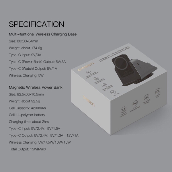 แท่นชาร์จไร้สาย 3in1 Orsen W6 + EW50s(แบตสำรอง) แท่นชาร์จ Wireless Charging รองรับมือถือ หูฟัง สมาร์ทวอทช์