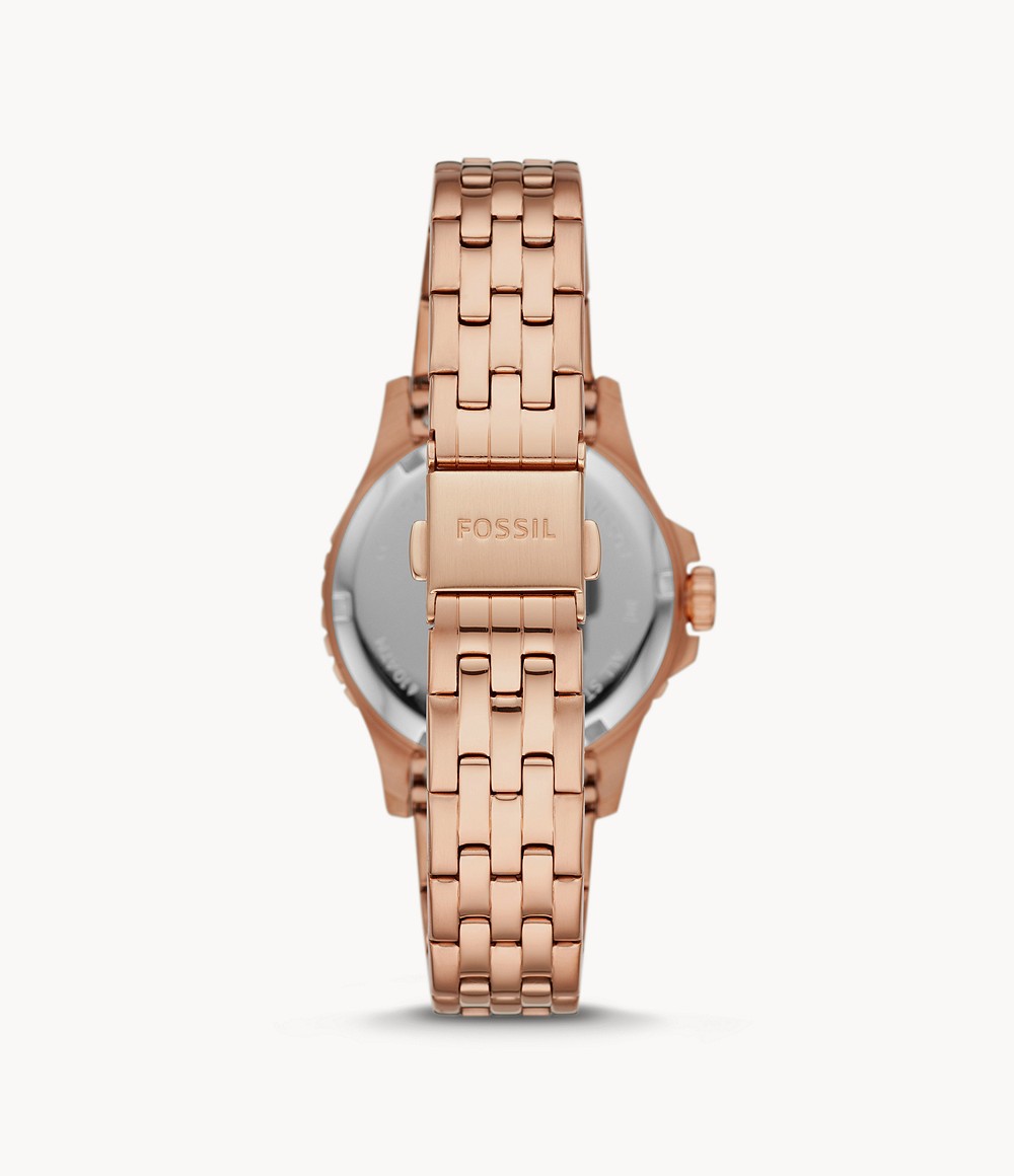 Fossil ES4748 นาฬิกาผู้หญิง FB-01 Three-Hand Date Rose Gold-Tone Stainless Steel Quartz Women's Watch
