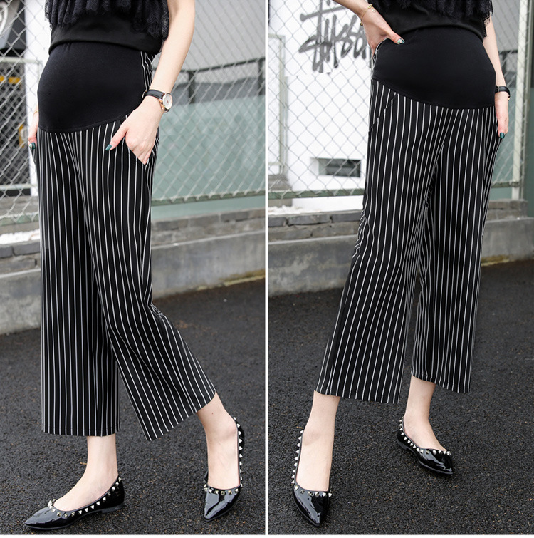 กางเกงทำงานคนท้องสไตล์เกาหลี 5ส่วน ผ้าเนื้อดีมีน้ำหนัก มีกระเป๋าข้าง มีผ้าพยุงครรภ์มีสายปรับขนาด สีดำ M,L,XL,XXL