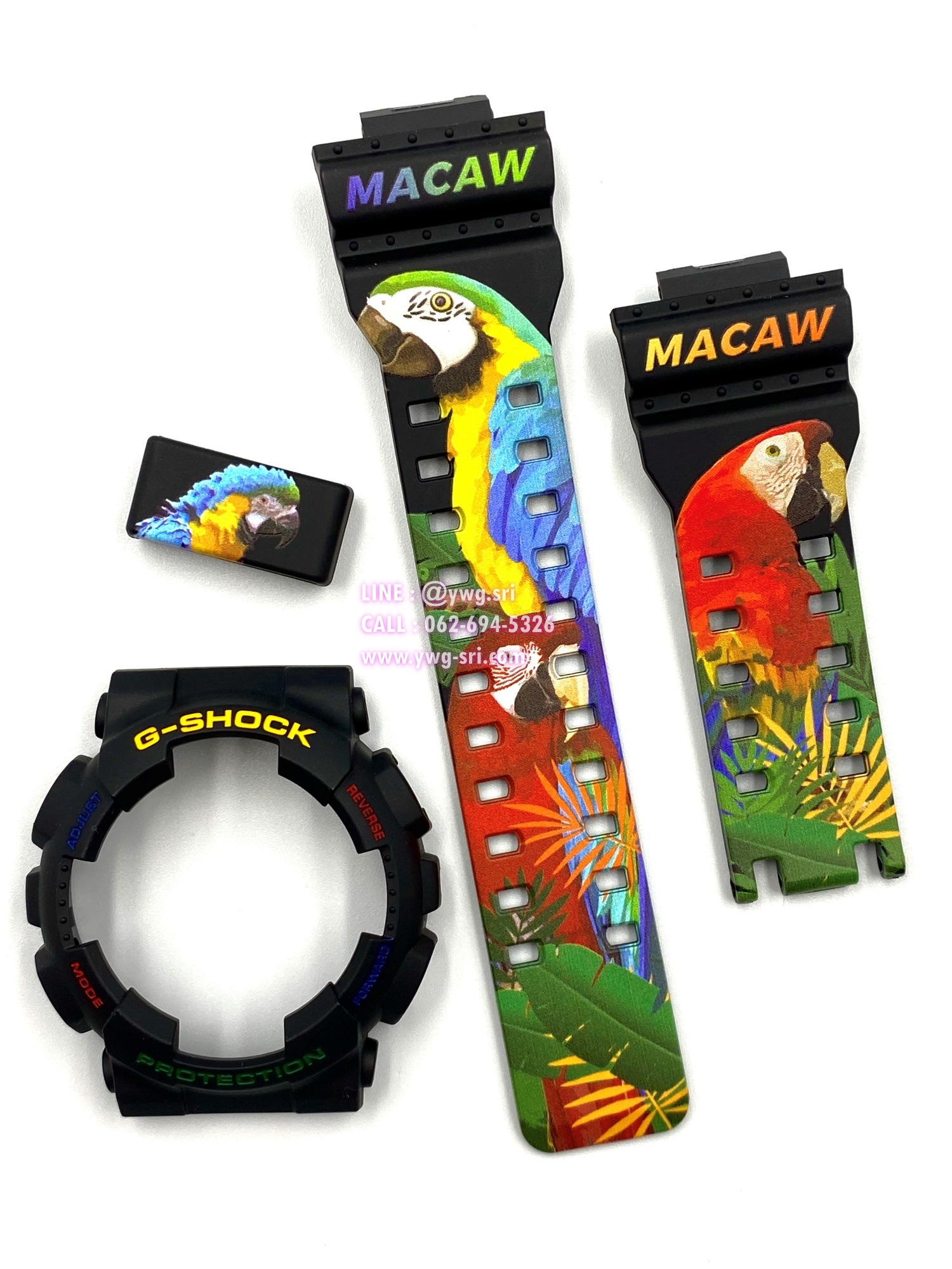 กรอบสาย G-SHOCK แท้✅ สีดำด้าน สกรีนลาย Macaw ใส่ได้กับรุ่น GA-100 ,GA-110 ,GA-120 ,GA-140 ,GAX-100 ,GD-100 ,GD-120